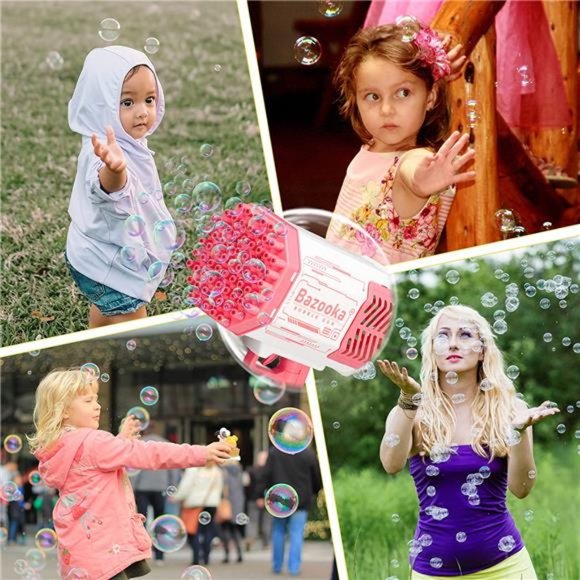 69-HoleBubble Gun Machine with Flash Lights | Rocket Boom Bubble Blower| (Pink) - Picture 6 of 6